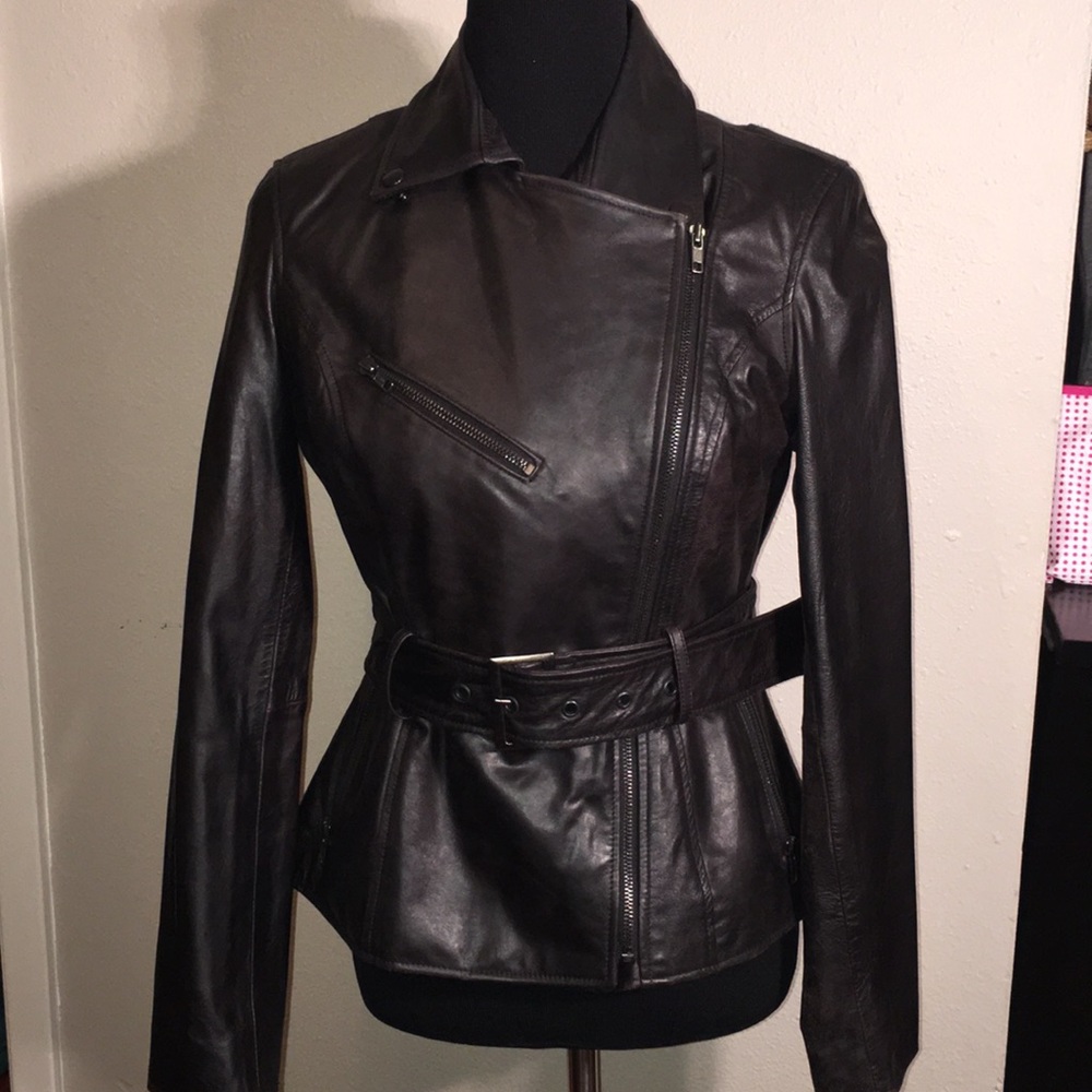 Black leather motorcycle jacket